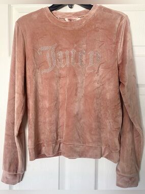 Juicy Couture Pink Velour Rhinestone Logo Y2K Glam Sweatshirt Top M